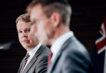 Chris Hipkins (left) and Dr Ashley Bloomfield