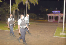French police on patrol in Noumea's central Place des Cocotiers