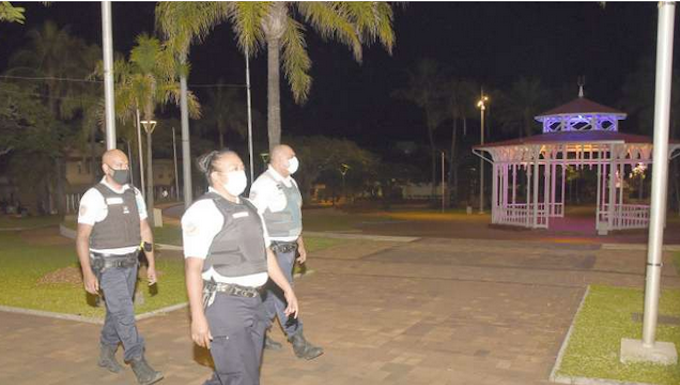 French police on patrol in Noumea's central Place des Cocotiers