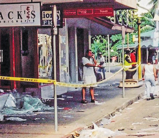 Damage in Suva after Fiji's third coup in 2000.