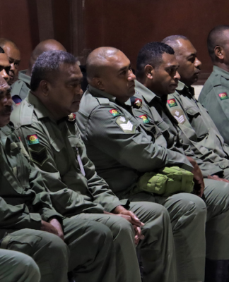 50 Fiji troops join Australian, PNG forces boosting Honiara security Fijian troops being briefed