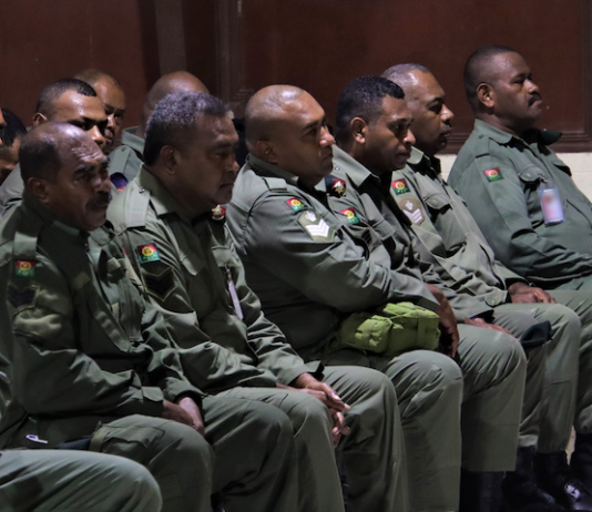 Fijian troops being briefed