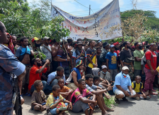 Anti-vaxxers gather for an illegal rally in the capital Port Moresby
