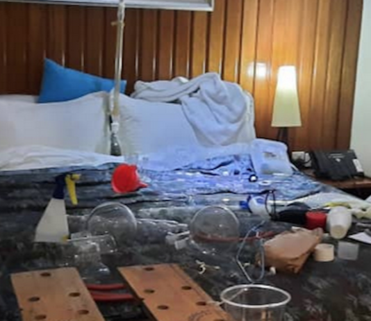 The hotel room lab raided by PNG police
