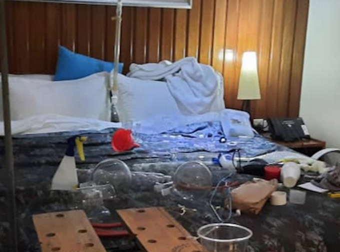 The hotel room lab raided by PNG police