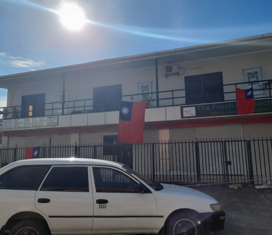 Taiwan flag in Honiara's Chinatown