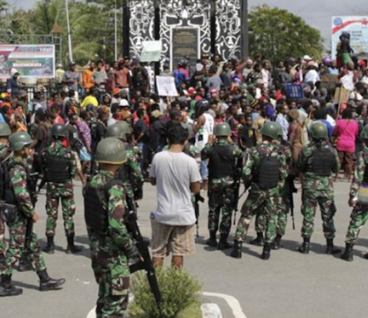 Indonesian military watch over protest action at Timika