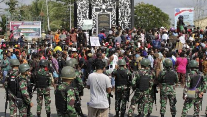 Indonesian military watch over protest action at Timika