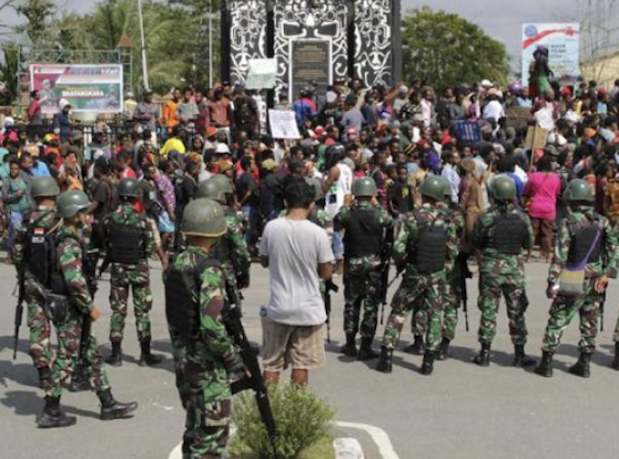 Indonesian military watch over protest action at Timika