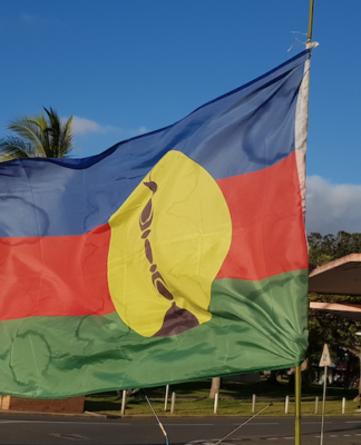 Kanak flag flying in Noumea's Place des Cocotiers