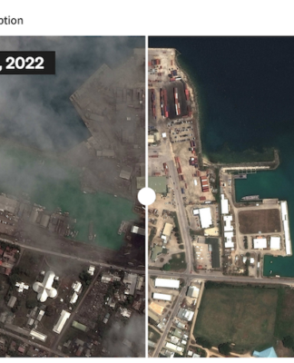 Nuku'alofa port before and after the volcano eruption and tsunami