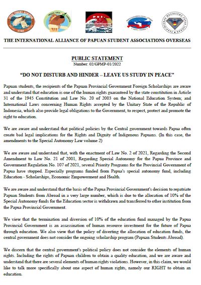 The statement by Papuan students