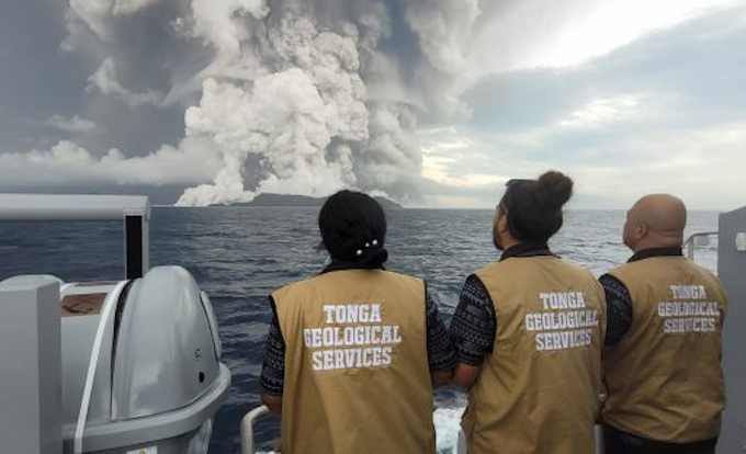 Tongan geologists view the Hunga eruption