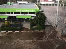 Tsunami flooding in the Tongan capital of Nuku'alofa
