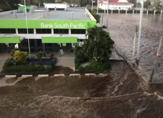 Tsunami flooding in the Tongan capital of Nuku'alofa