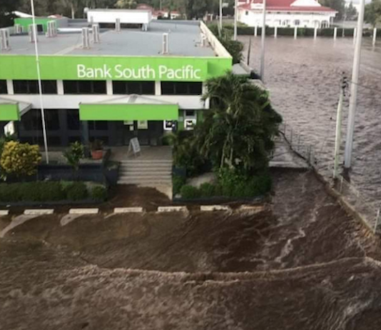 Tsunami flooding in the Tongan capital of Nuku'alofa