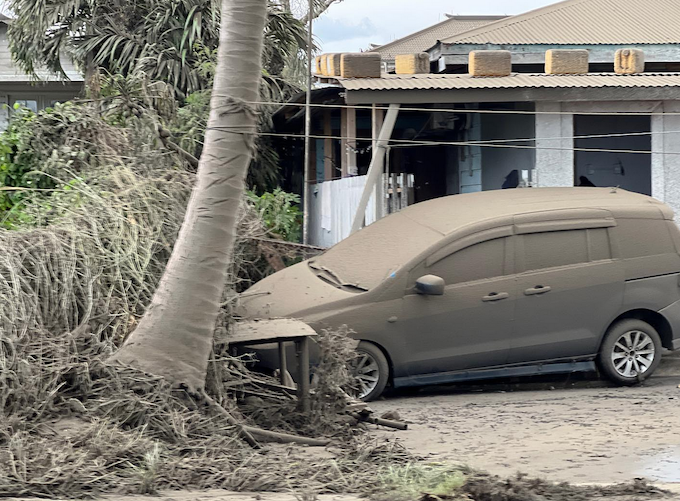 Ash damage from the Hunga Tonga-Hunga-Ha'apai volcano on Jan 15 2022