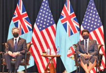 US Secretary of State Antony Blinken (left) with Fiji's acting PM Aiyaz Sayed-Khaiyum