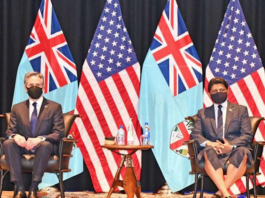 US Secretary of State Antony Blinken (left) with Fiji's acting PM Aiyaz Sayed-Khaiyum