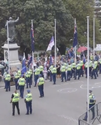 More than 50 police form a ring around the front of New Zealand's Parliament