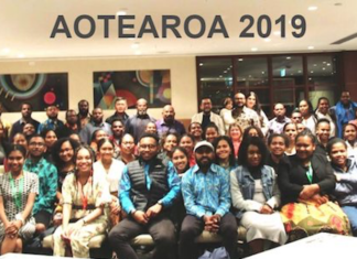 Some of the Papuan students in Aotearoa New Zealand pictured with Papua provincial Governor Lukas Enembe
