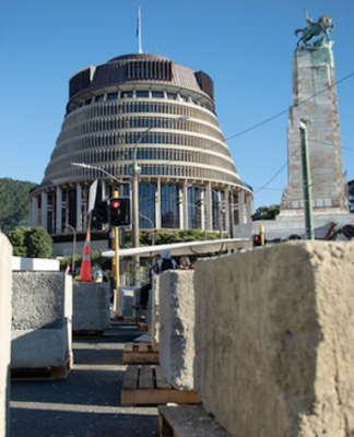 Police early today installed concrete blocks in a bid to contain the Parliament protest