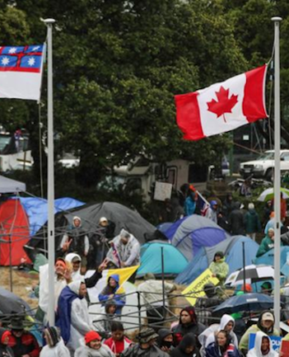 Anti-vaxx mandate protesters of Convoy 2020 at Parliament in Wellington