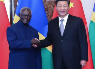 Solomon Islands' Prime Minister Manasseh Sogavare with Chinese President Xi Jinping