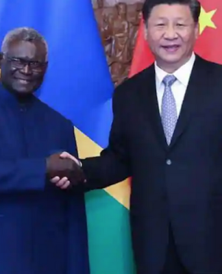 Solomon Islands' Prime Minister Manasseh Sogavare with Chinese President Xi Jinping