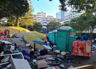 Rubbish left at Parliament grounds by protesters
