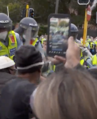 Anti-covid public health protesters clash with police outside Parliament in Wellington