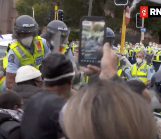 Anti-covid public health protesters clash with police outside Parliament in Wellington