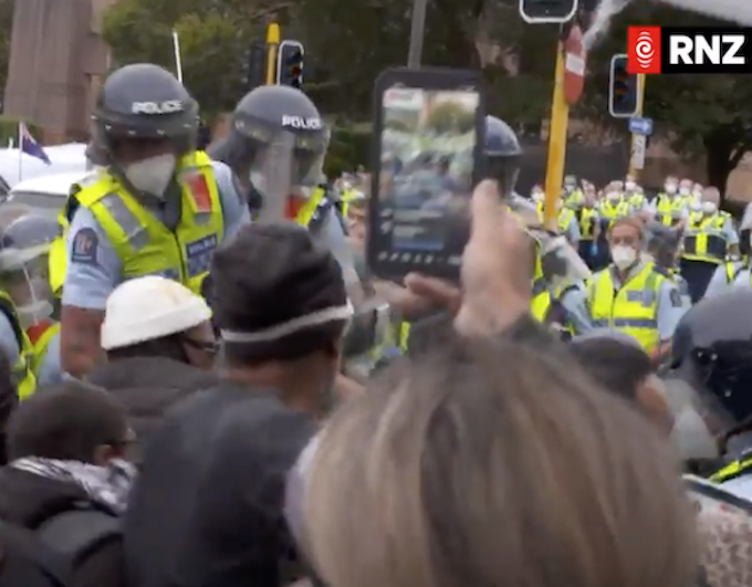 Anti-covid public health protesters clash with police outside Parliament in Wellington