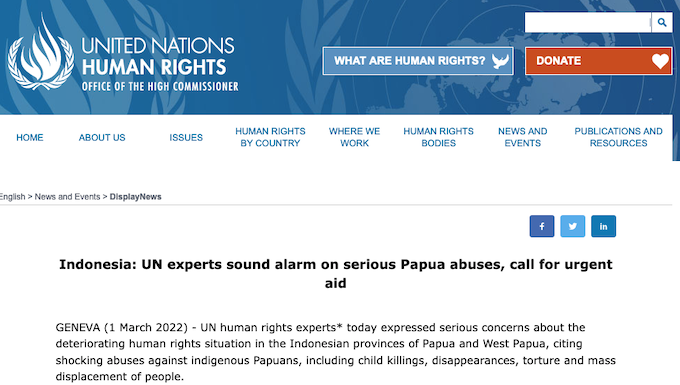 UN report on Indonesia's "serious Papuan abuses"