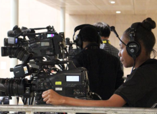 A media crew at gthe 2018 APEC leaders summit in Port Moresby