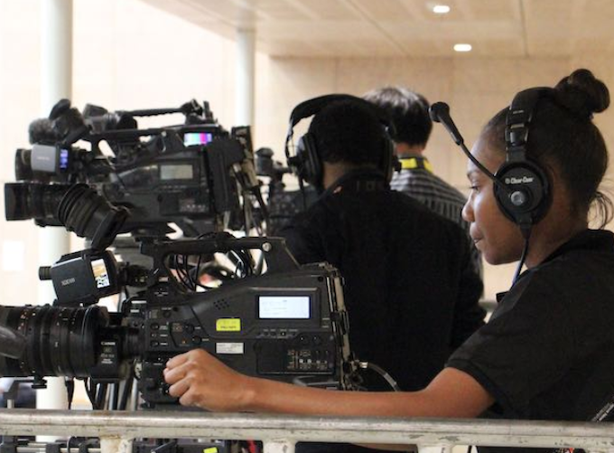 A media crew at gthe 2018 APEC leaders summit in Port Moresby
