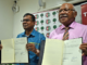 NFP's Biman Prasad (left) with People's Alliance leader Sitiveni Rabuka