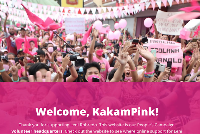 Welcome , Kakam Pink ... volunteers for Philippines presidential hopeful Leni Robredo