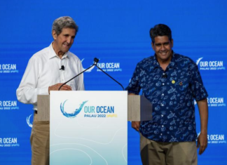 US Special Presidential Envoy for Climate John Kerry (left) and Palau President Surangel Whipps Jr