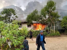 Blazing house in the attack on Pai Police Barracks