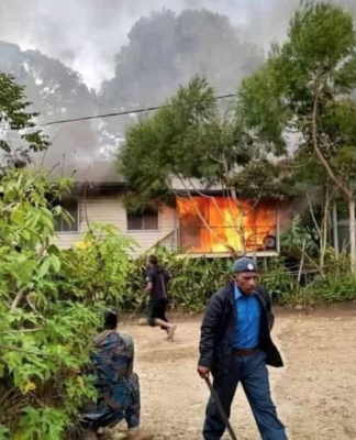 Blazing house in the attack on Pai Police Barracks