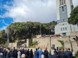 The Anzac Day ceremony at the Wellington war memorial