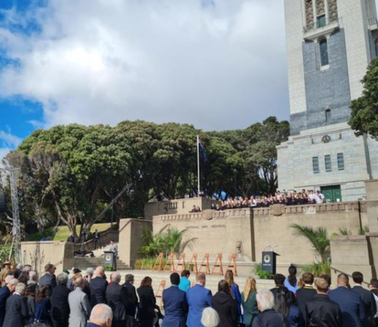 The Anzac Day ceremony at the Wellington war memorial