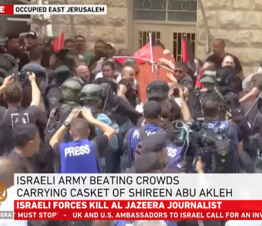 Desecration of Shireen Abu Akleh's funeral by baton-wielding armed Israeli police