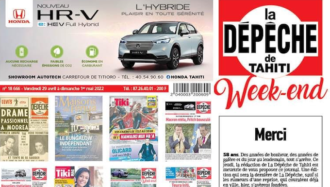 Finally gone, closure of Tahiti’s La Dépêche a ‘sad day for press plurality’ La Dépêche de Tahiti - the last edition
