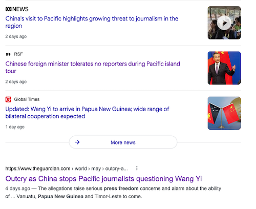 Google headlines on China and Pacific media freedom