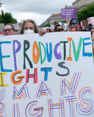 Abortion rights activists march on Constitution Avenue to the US Supreme Court in Washington, DC