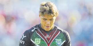 Reece Walsh of the NZ Warriors wearing a jersey designed by Tairāwhiti artists