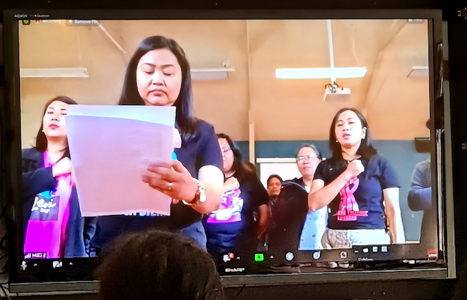 Filipinos in the Wellington meeting make their pledge for "history, truth and democracy"