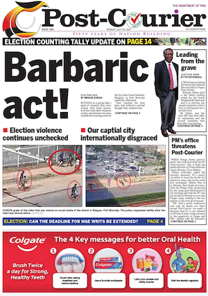 "Barbaric act!" ... banner headline in the PNG Post-Courier 250722